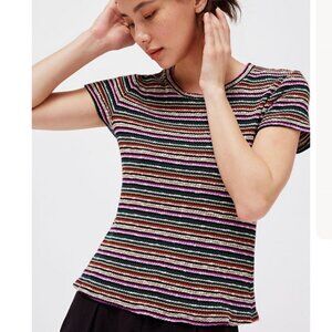 LACAUSA Striped Rib Baby Tee, "Orchid Stripe", XS